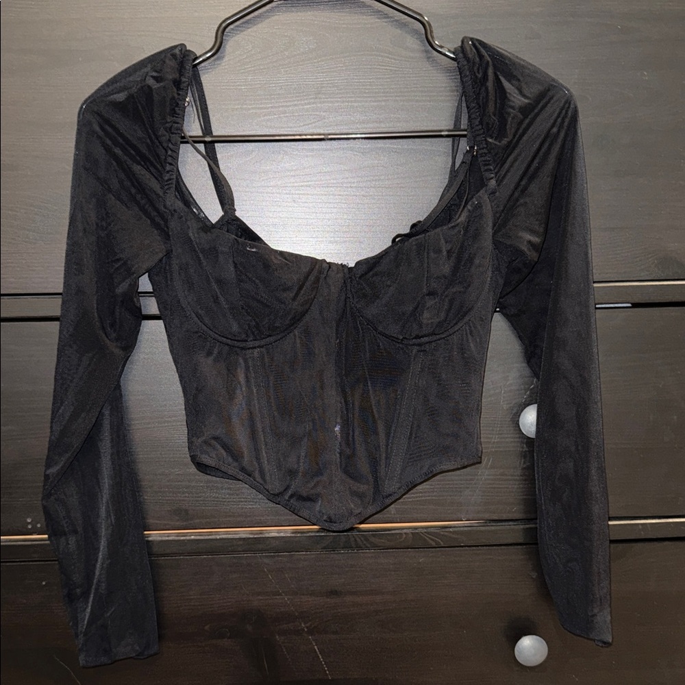 White Fox Boutique Black Zipper Corset Top